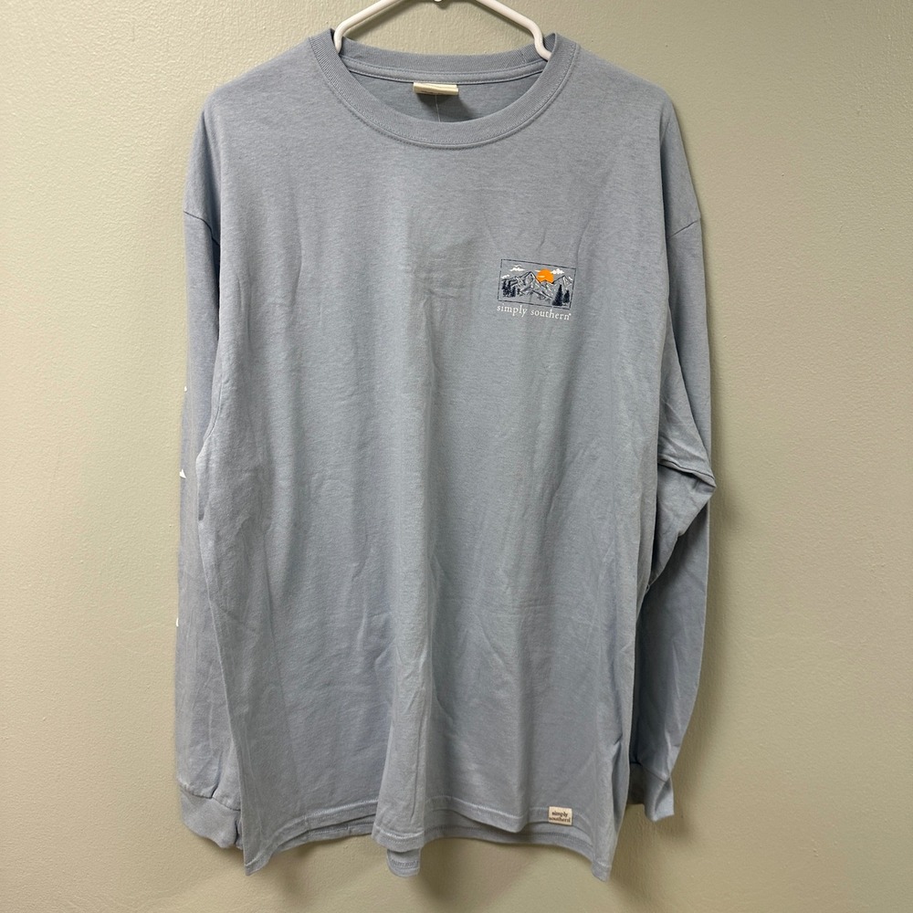 Simply Southern Take Me To The Mountains Long Sleeve Graphic T-Shirt Blue XL